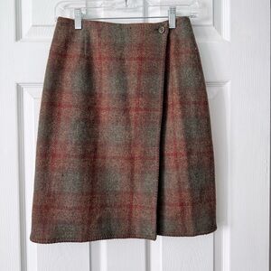 Vintage 90s Jones New York Country Plaid Wool Wrap Skirt Size 4 Academia